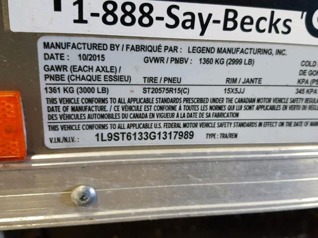 1L9ST6133G1317989 - 2016 UTILITY TRAILER SILVER photo 10