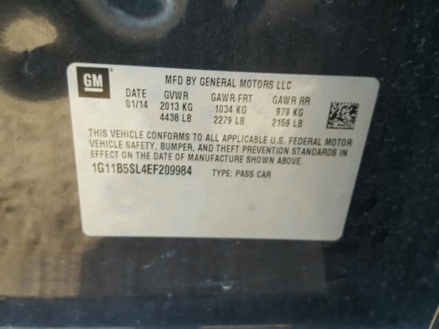 1G11B5SL4EF209984 - 2014 CHEVROLET MALIBU LS შავი ფოტო 10