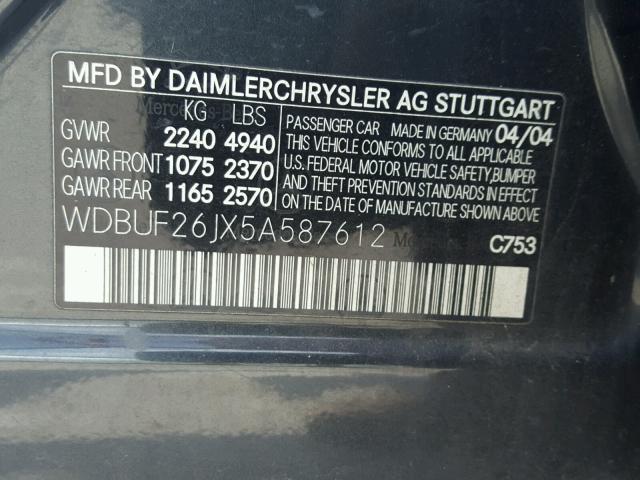 WDBUF26JX5A587612 - 2005 MERCEDES-BENZ E 320 CDI SILVER photo 10