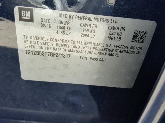 1G1ZB5ST7GF241317 - 2016 CHEVROLET MALIBU LS Mavi foto 10