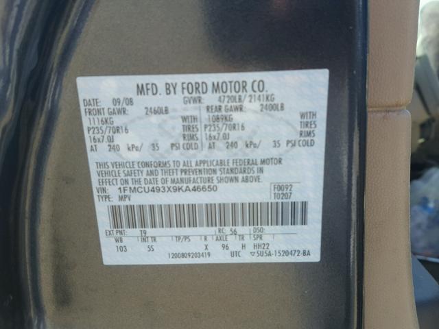 1FMCU493X9KA46650 - 2009 FORD ESCAPE HYB CHARCOAL photo 10