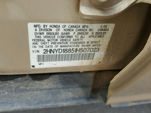 2HNYD18851H507023 - 2001 ACURA MDX TOURIN BEIGE photo 10