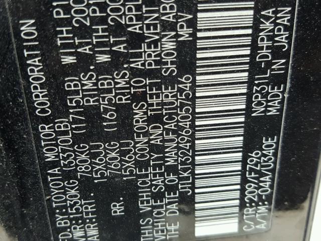 JTLKT324964057546 - 2006 TOYOTA SCION XB შავი ფოტო 10