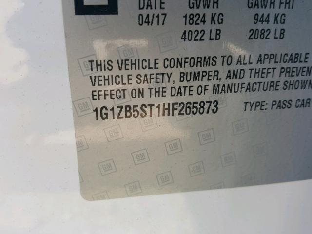 1G1ZB5ST1HF265873 - 2017 CHEVROLET MALIBU LS WHITE photo 10