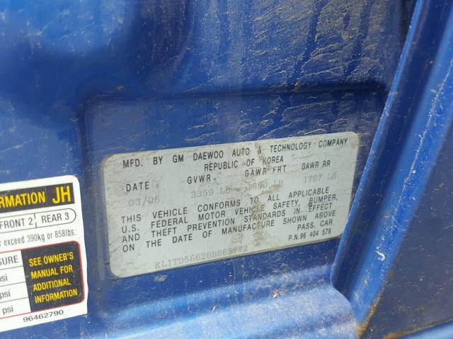 KL1TD56626B665772 - 2006 CHEVROLET AVEO BASE Niebieski zdjęcie 10