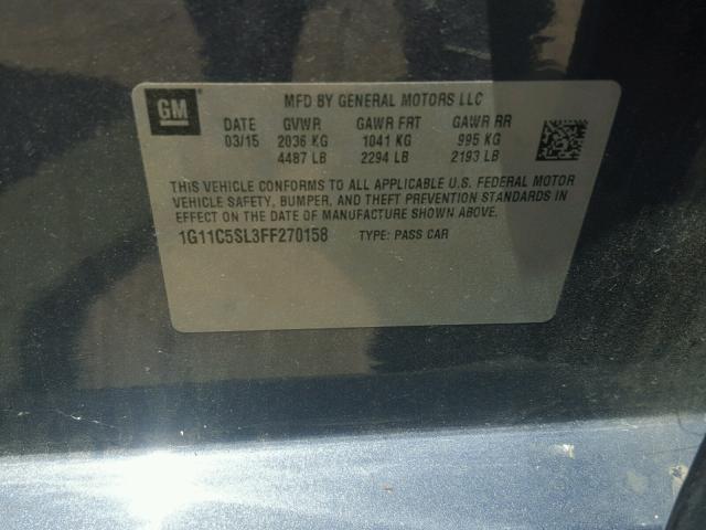 1G11C5SL3FF270158 - 2015 CHEVROLET MALIBU 1LT BLUE photo 10