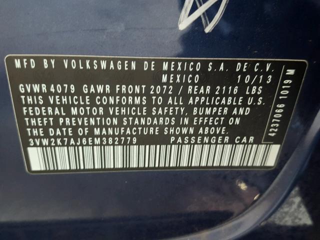 3VW2K7AJ6EM382779 - 2014 VOLKSWAGEN JETTA BASE 蓝色 照片 10