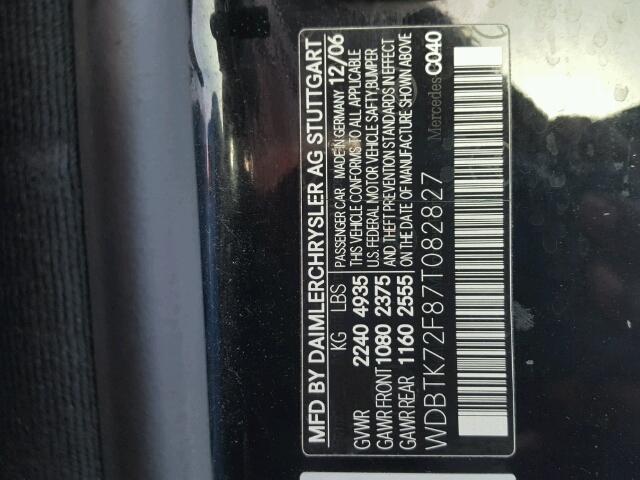 WDBTK72F87T082827 - 2007 MERCEDES-BENZ CLK 550 BLACK photo 10