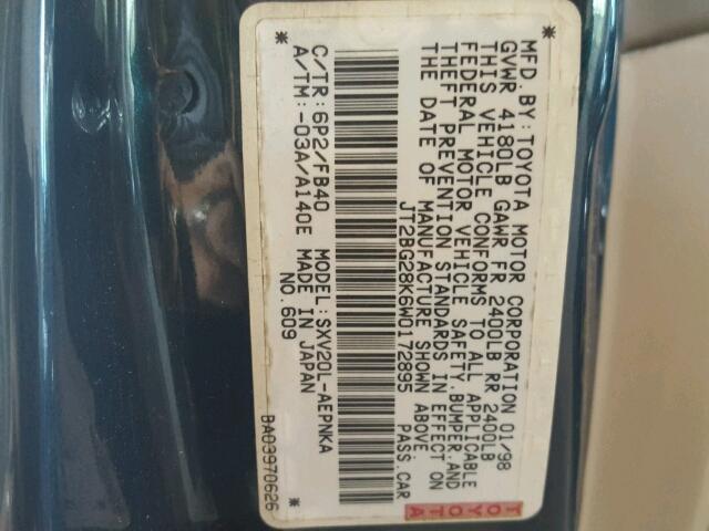 JT2BG28K6W0172895 - 1998 TOYOTA CAMRY LE მწვანე ფოტო 10