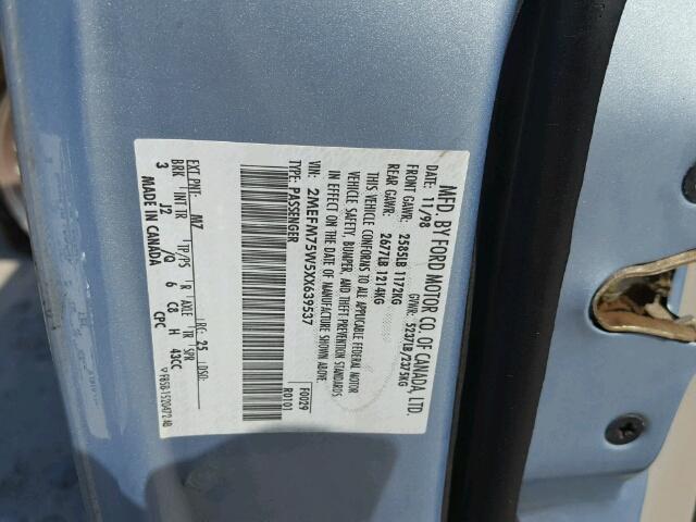 2MEFM75W5XX639537 - 1999 MERCURY GRAND MARQ BLUE photo 10