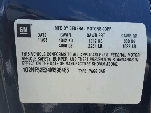 1G2NF52E24M596483 - 2004 PONTIAC GRAND AM S Mavi foto 10