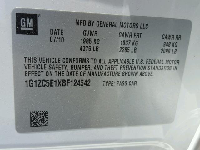 1G1ZC5E1XBF124542 - 2011 CHEVROLET MALIBU 1LT თეთრი ფოტო 10