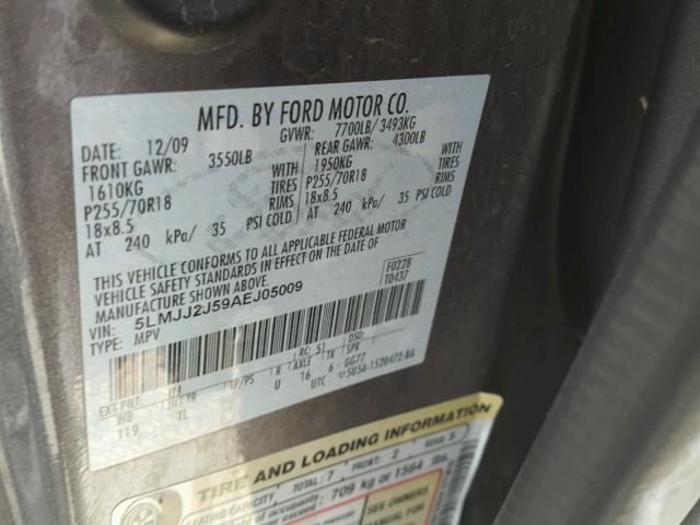 5LMJJ2J59AEJ05009 - 2010 LINCOLN NAVIGATOR 石墨色 照片 10