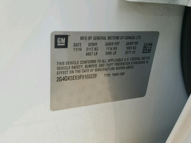 2G4GK5EX9F9169228 - 2015 BUICK REGAL WHITE photo 10