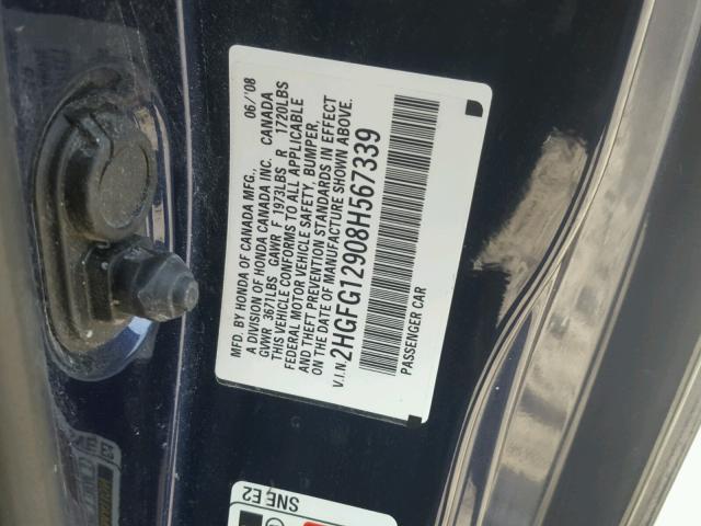 2HGFG12908H567339 - 2008 HONDA CIVIC EXL Mavi foto 10