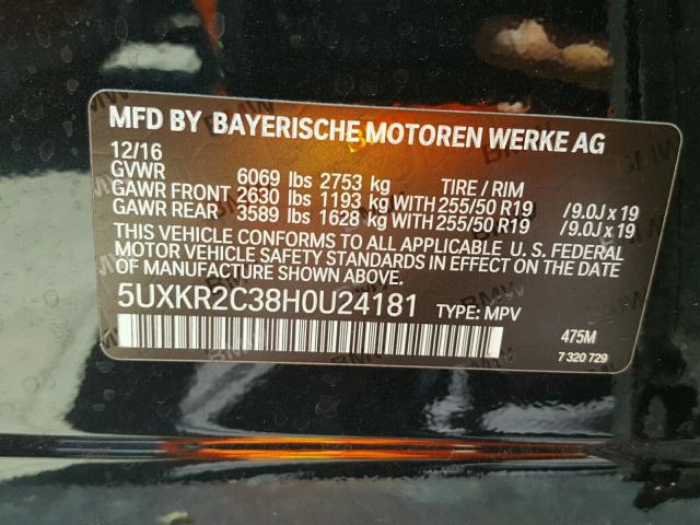 5UXKR2C38H0U24181 - 2017 BMW X5 SDRIVE3 BLACK photo 10