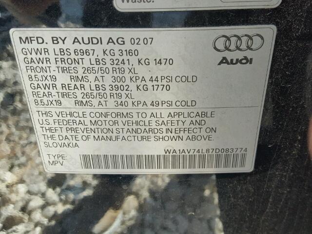 WA1AV74L87D083774 - 2007 AUDI Q7 4.2 QUA BLUE photo 10