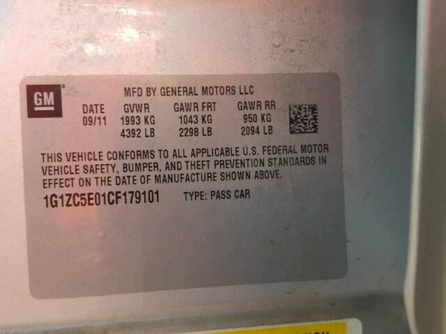 1G1ZC5E01CF179101 - 2012 CHEVROLET MALIBU 1LT SILVER photo 10