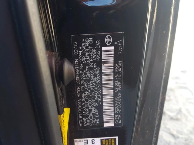 JTKJF5C76C3039759 - 2012 TOYOTA SCION TC 黑色 照片 10