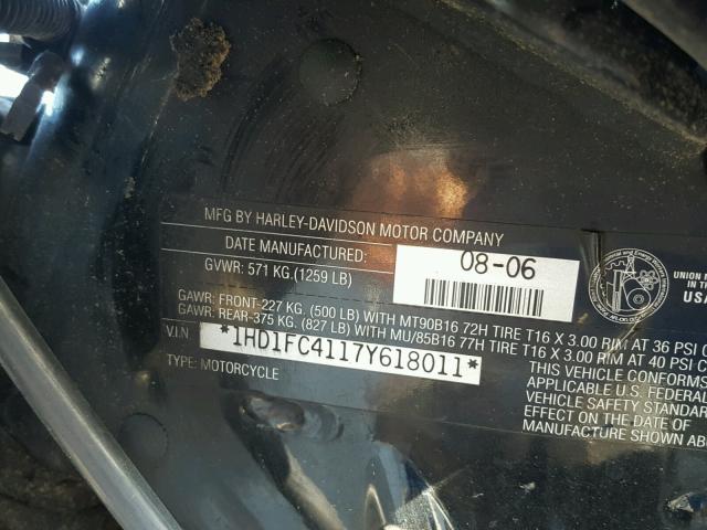 1HD1FC4117Y618011 - 2007 HARLEY-DAVIDSON FLHTCUI Қара фото 10