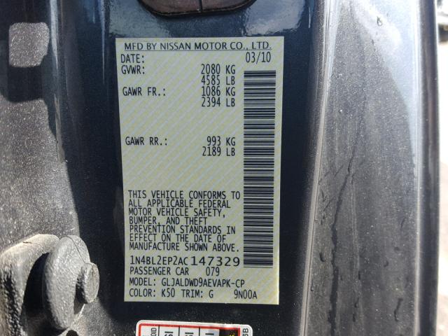 1N4BL2EP2AC147329 - 2010 NISSAN ALTIMA SR GRAY photo 10