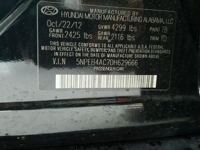 5NPEB4AC7DH629666 - 2013 HYUNDAI SONATA GLS BLACK photo 10