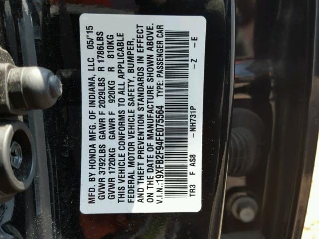 19XFB2F94FE075564 - 2015 HONDA CIVIC EXL Qara foto 10