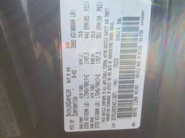 3D7KU28D54G113871 - 2004 DODGE RAM 2500 S BLUE photo 10