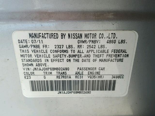 JN1AJ0HP6BM802490 - 2011 INFINITI EX35 BASE SILVER photo 10