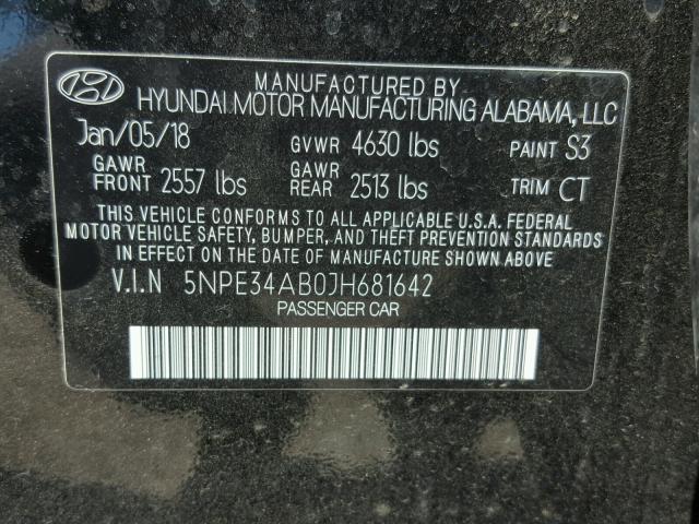 5NPE34AB0JH681642 - 2018 HYUNDAI SONATA SPO BLACK photo 10