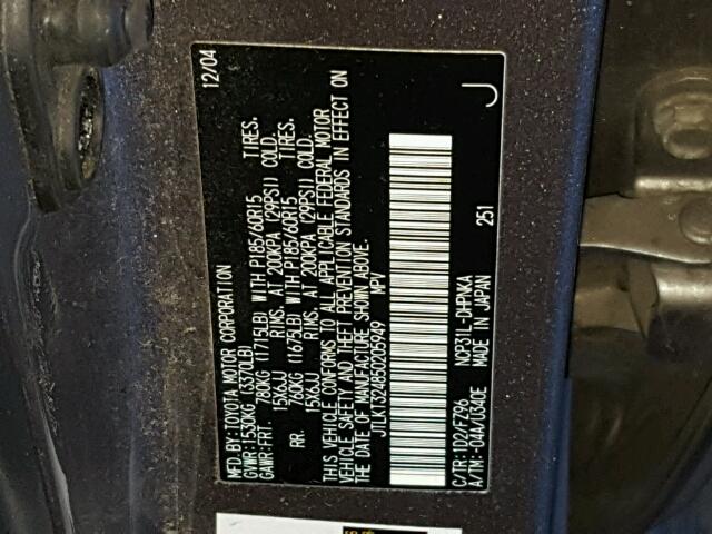 JTLKT324850205949 - 2005 TOYOTA SCION XB ვერცხლისფერი ფოტო 10