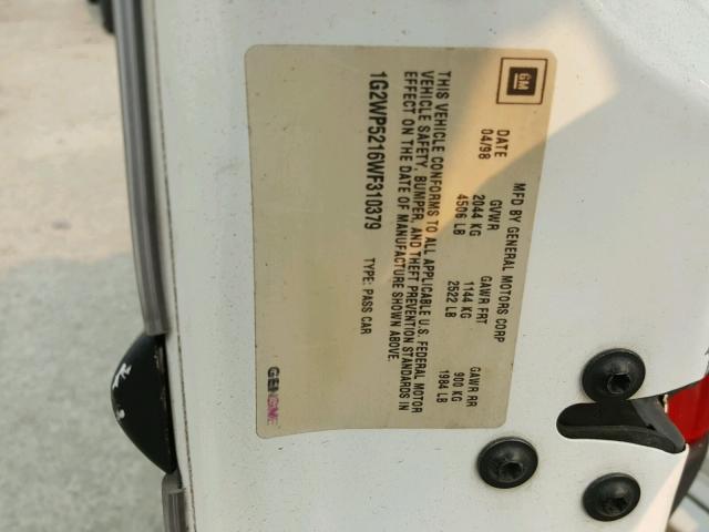 1G2WP5216WF310379 - 1998 PONTIAC GRAND PRIX WHITE photo 10