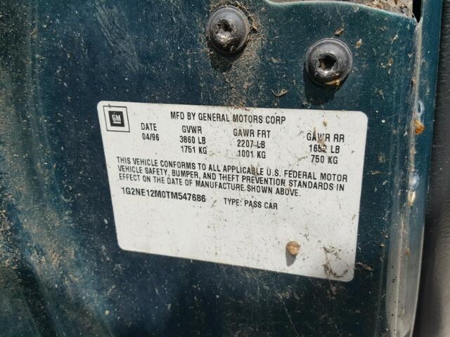 1G2NE12M0TM547686 - 1996 PONTIAC GRAND AM S Yaşıl foto 10