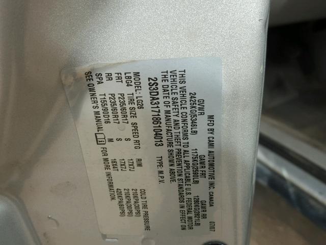 2S3DA317186104013 - 2008 SUZUKI XL7 LUXURY SILVER photo 10