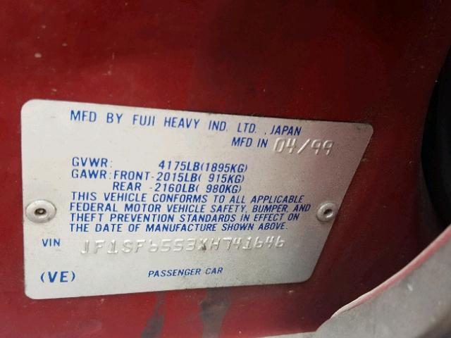 JF1SF6553XH741646 - 1999 SUBARU FORESTER S Rojo foto 10