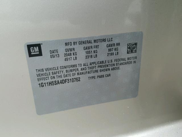 1G11H5SA4DF310762 - 2013 CHEVROLET MALIBU LTZ 米色 照片 10