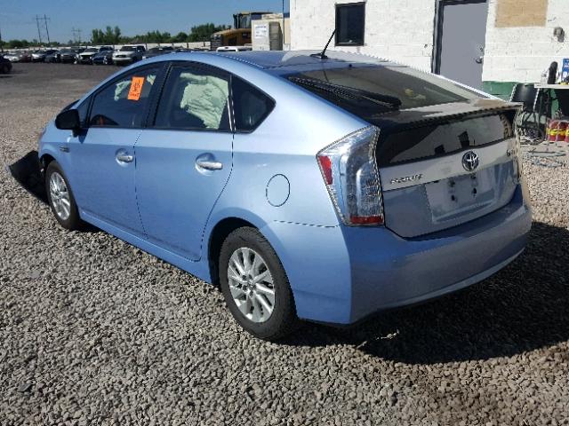 JTDKN3DPXD3030615 - 2013 TOYOTA PRIUS PLUG BLUE photo 3