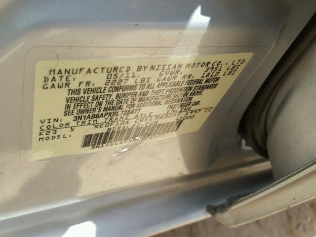 3N1AB6APXBL728477 - 2011 NISSAN SENTRA 2.0 SILVER photo 10