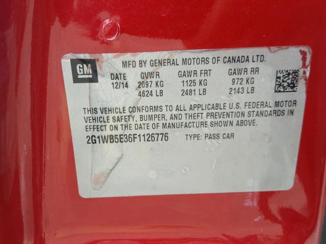 2G1WB5E36F1126776 - 2015 CHEVROLET IMPALA LIM RED photo 10