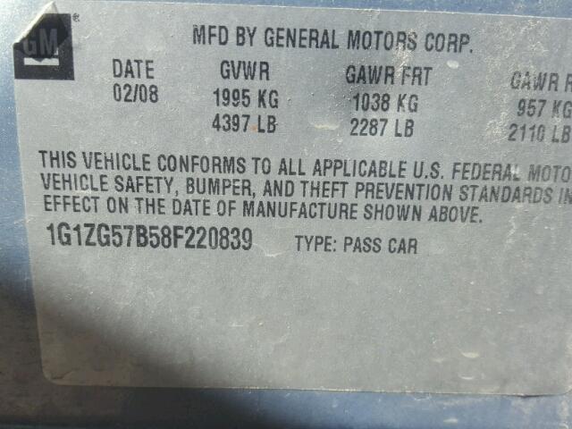 1G1ZG57B58F220839 - 2008 CHEVROLET MALIBU LS 蓝色 照片 10