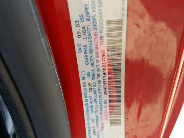 3VWCM31Y84M317287 - 2004 VOLKSWAGEN NEW BEETLE 红色 照片 10