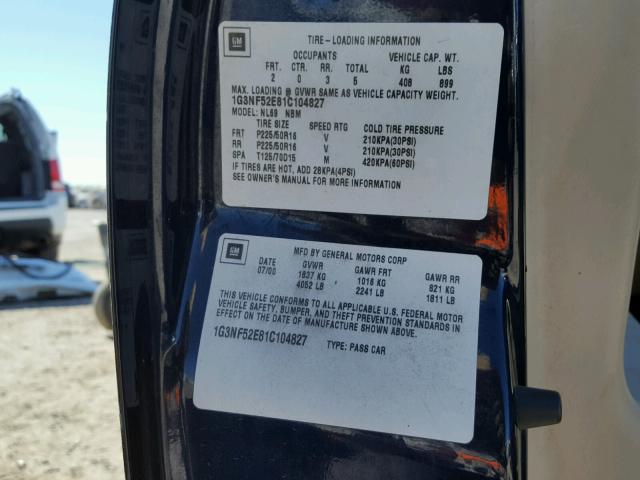 1G3NF52E81C104827 - 2001 OLDSMOBILE ALERO GLS 紫色 照片 10