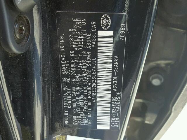 4T1BE32K26U674920 - 2006 TOYOTA CAMRY LE BLACK photo 10