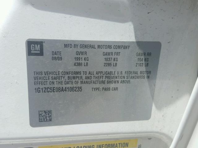 1G1ZC5E08A4106235 - 2010 CHEVROLET MALIBU 1LT WHITE photo 10