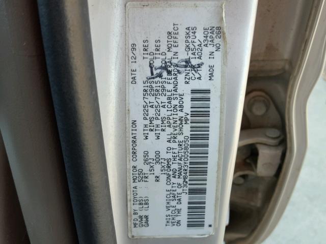 JT3GM84R3Y0058050 - 2000 TOYOTA 4RUNNER GRAY photo 10