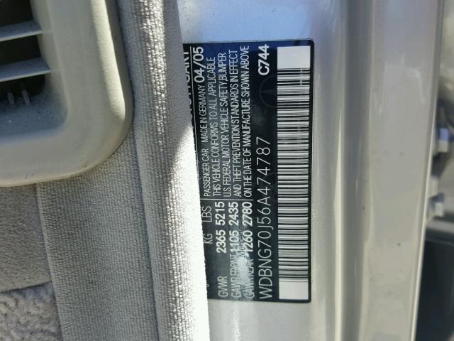 WDBNG70J56A474787 - 2006 MERCEDES-BENZ S 430 SILVER photo 10