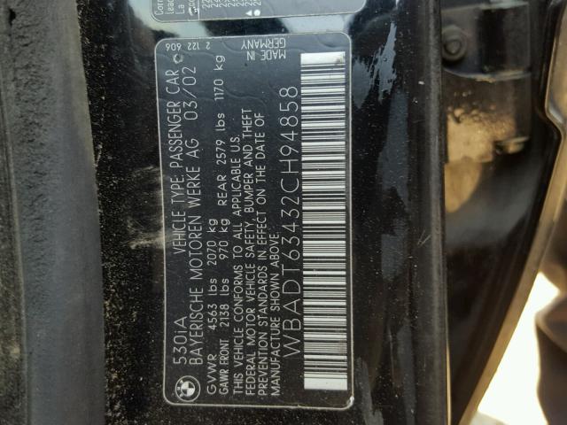 WBADT63432CH94858 - 2002 BMW 530 I AUTO BLACK photo 10