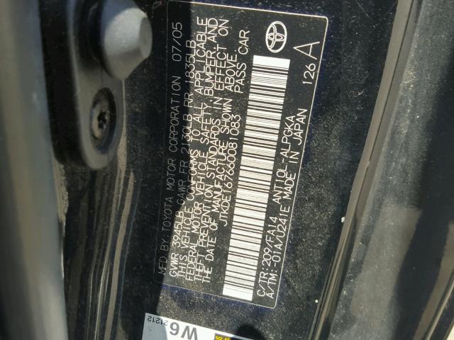 JTKDE167660081083 - 2006 TOYOTA SCION TC BLACK photo 10