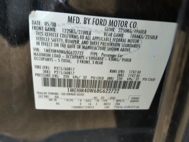 1MEHM40W68G622722 - 2008 MERCURY SABLE LUXU BLACK photo 10