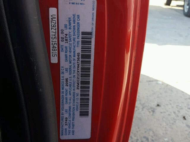 3VWCC21CXYM473645 - 2000 VOLKSWAGEN NEW BEETLE RED photo 10